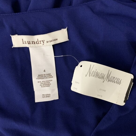 Laundry By Design Navy Ruched Cap Sleeve V Neck Dress 4 Cocktail Party NWT - Picture 6 of 7